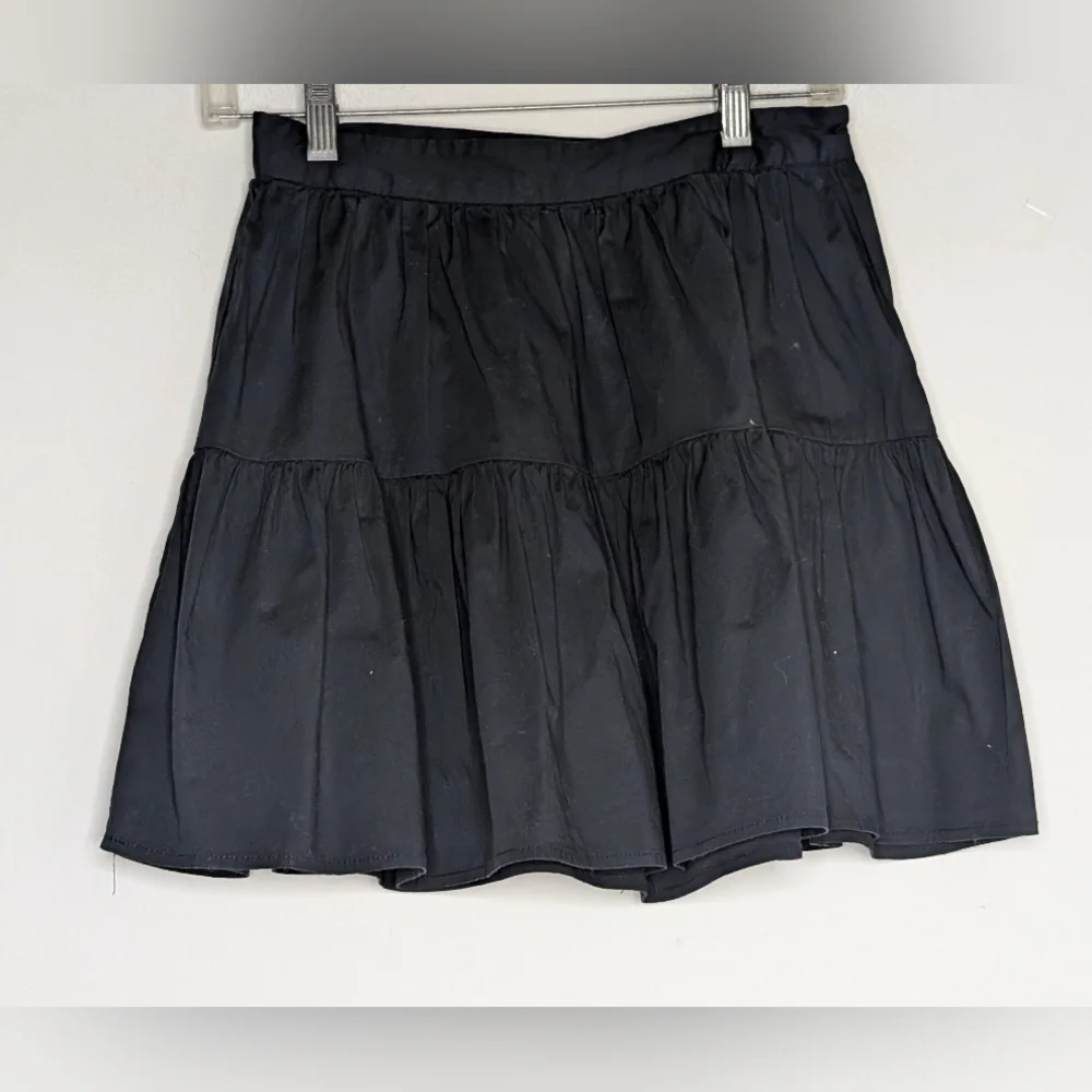 STAUD Mini Sea Skirt Black Tiered Cotton Poplin - Picture 4 of 7